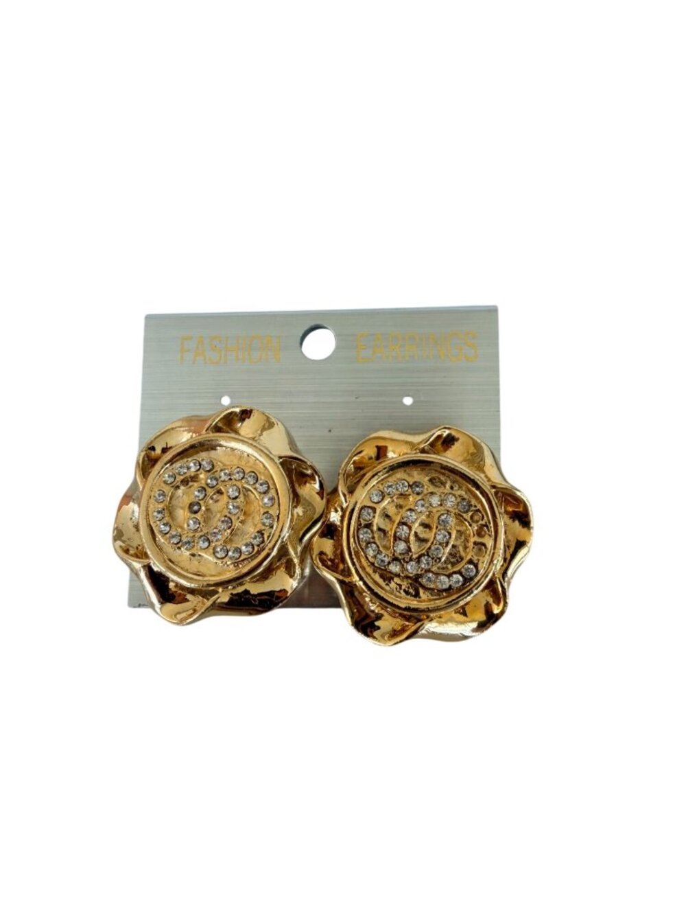 Vintage NOS Large Statement Chunky Earrings Clip-On Earrings Rhinestone Floral